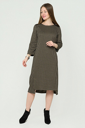 Платье с кожаной кокеткой коричневое